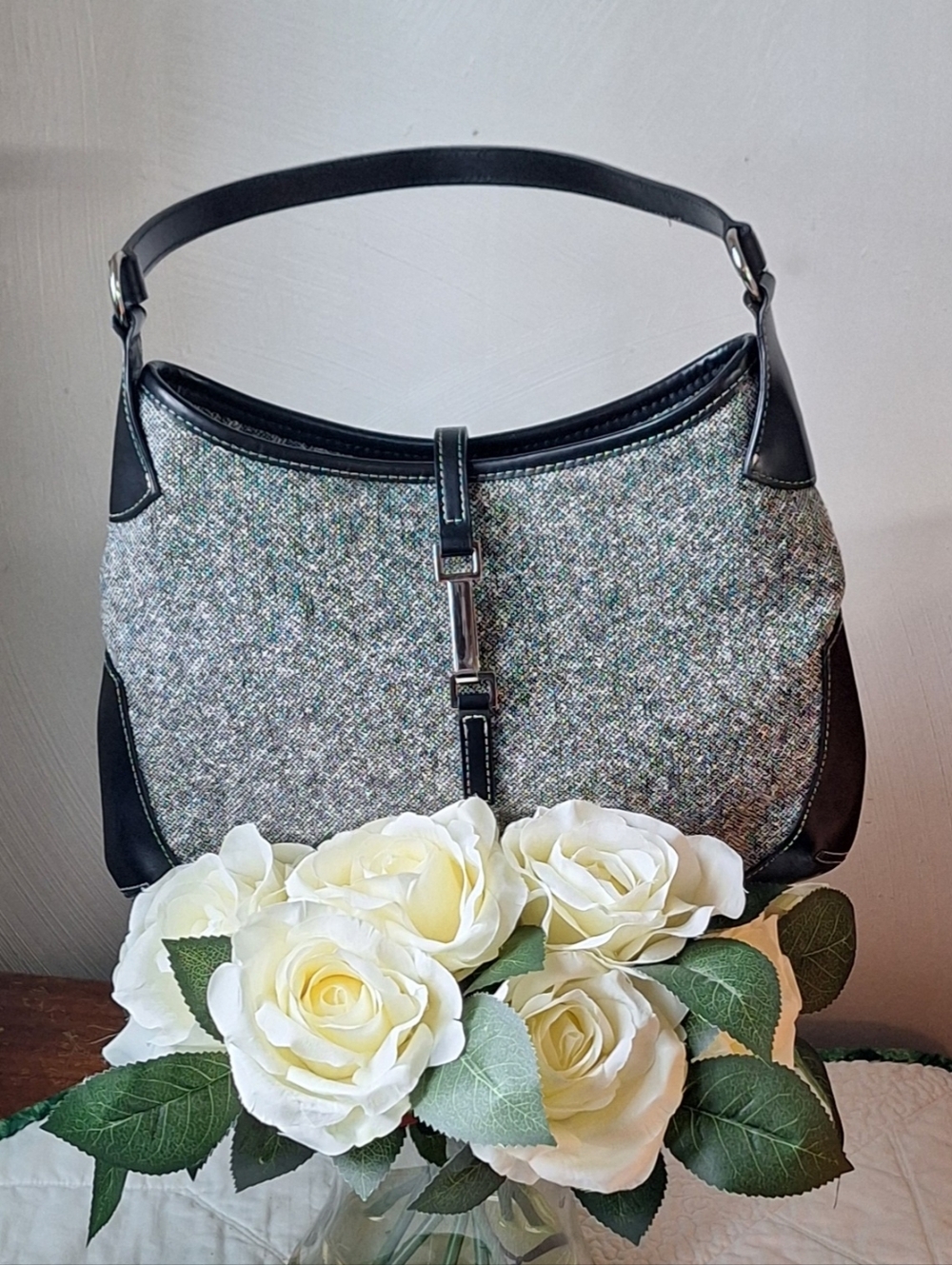 Loft Tweed & Mock Leather Shoulder Bag